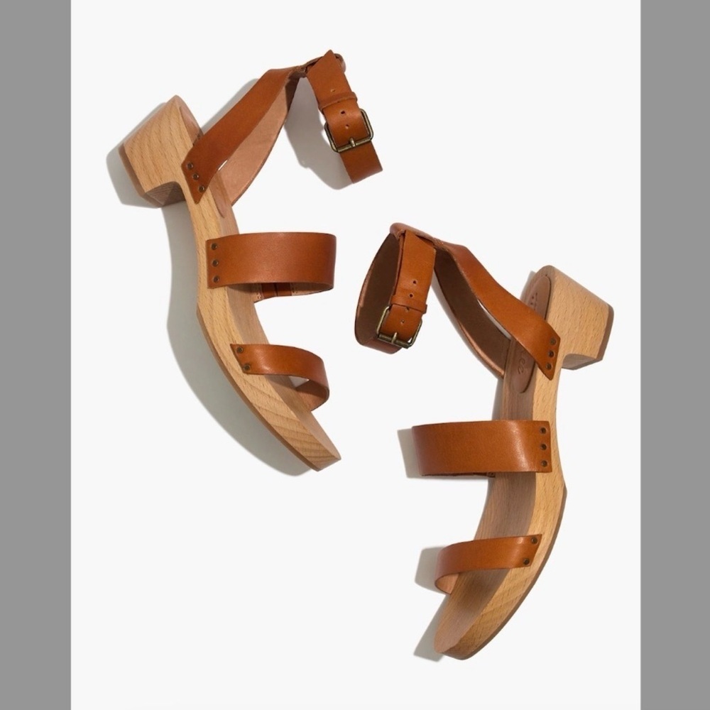 Madewell Tan Leather Strappy Block Heel Sandals